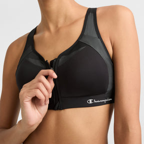 Motion Control Zip Sports Bra, Wirefree, Script Logo