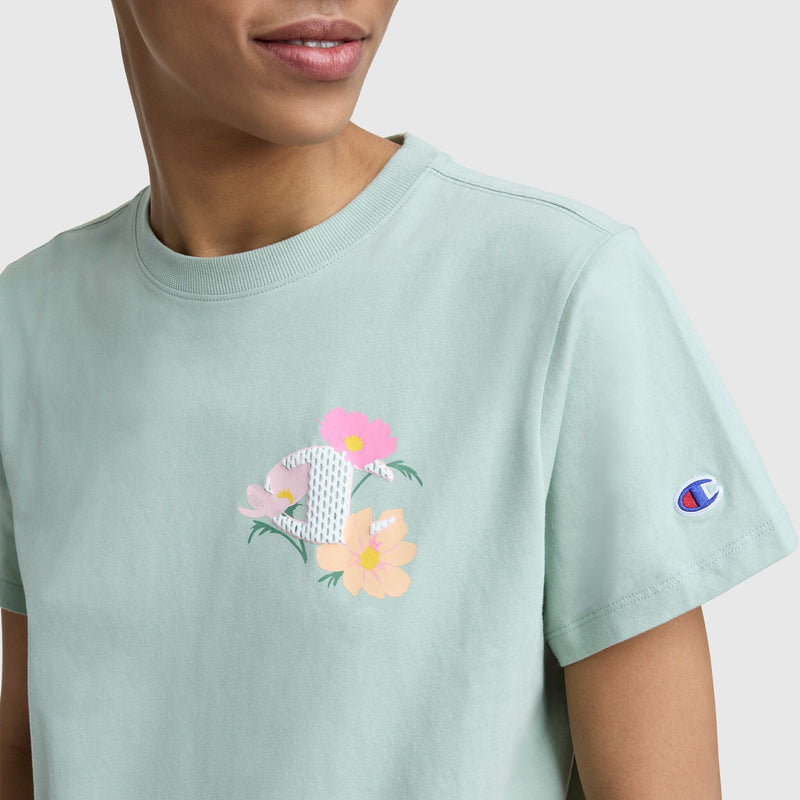 Floral Mesh "C" Graphic T-Shirt, C  Logo