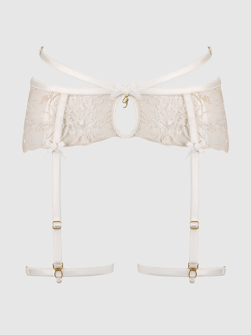 Delfina Embroidered Garter Belt With Thigh Garters