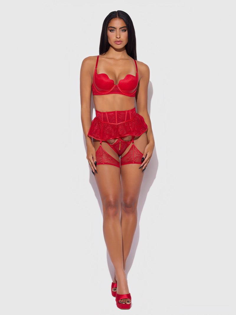 Chiara Lace & Faux Leather Skirted & Thigh Gartered Belt
