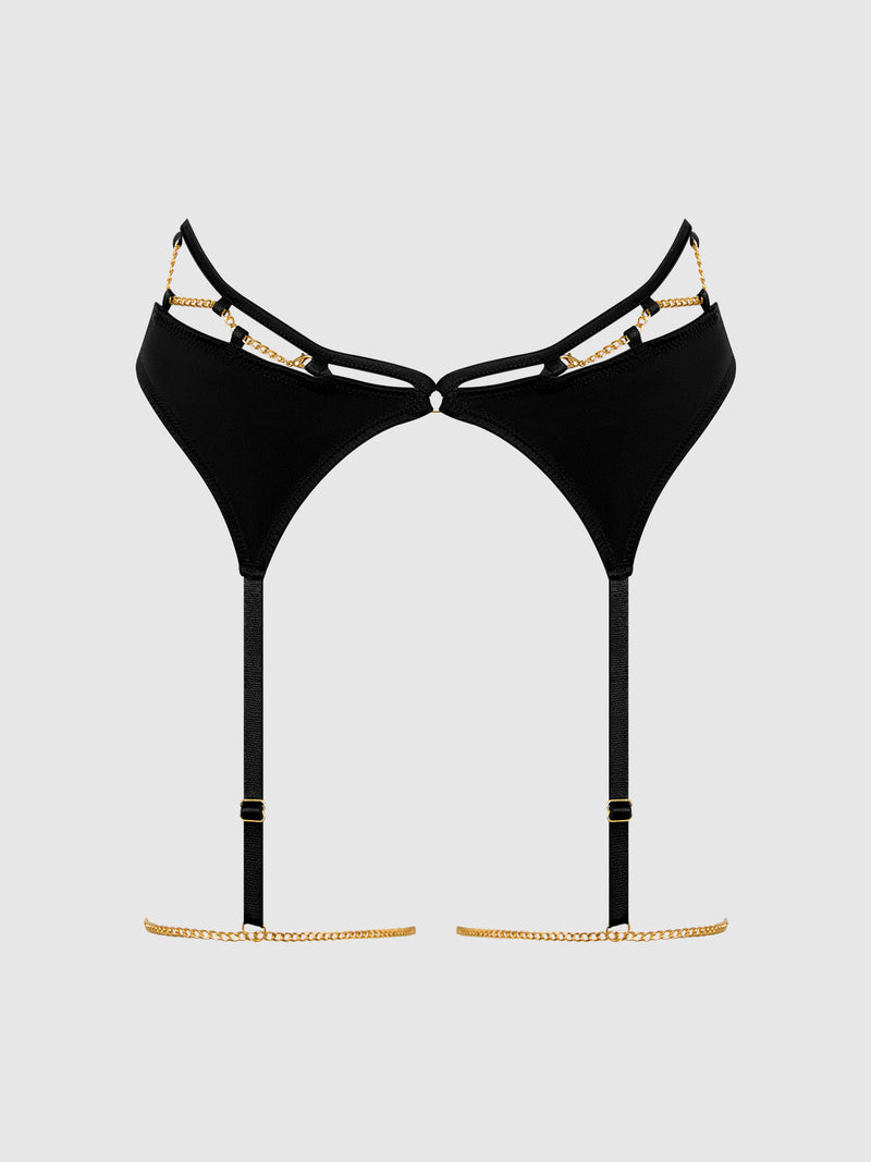 Emery Liquid Satin & Chain Thigh Garter Belt