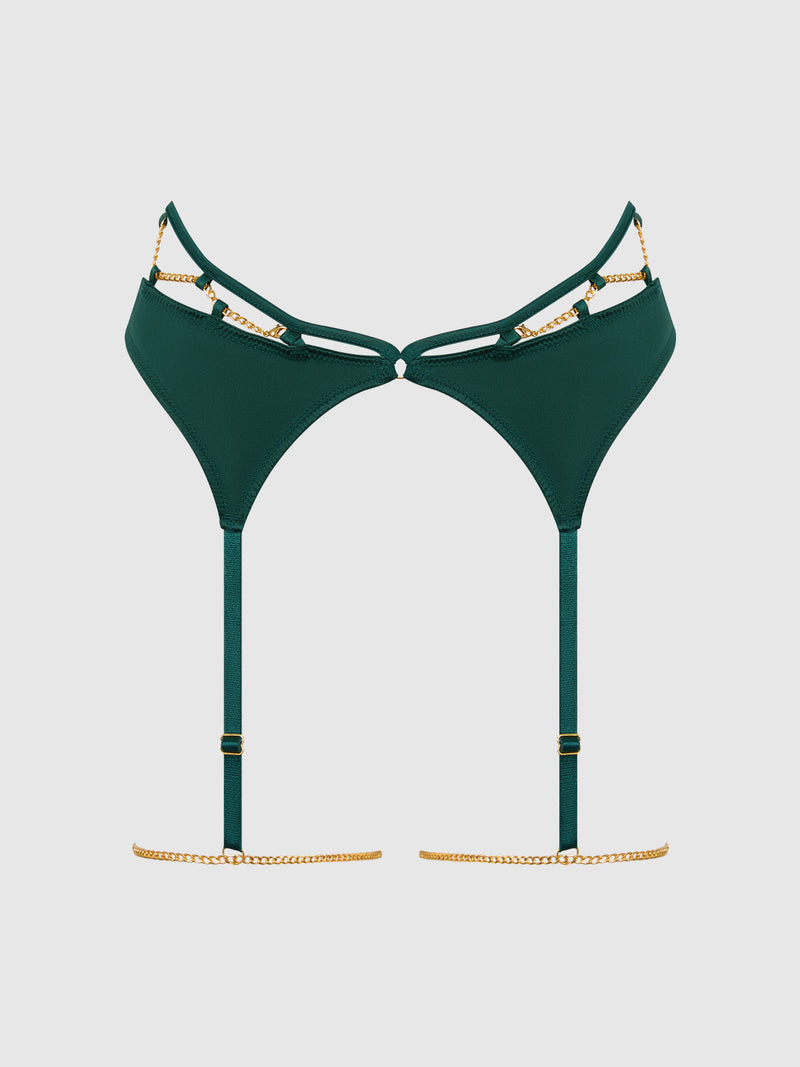 Emery Liquid Satin & Chain Thigh Garter Belt