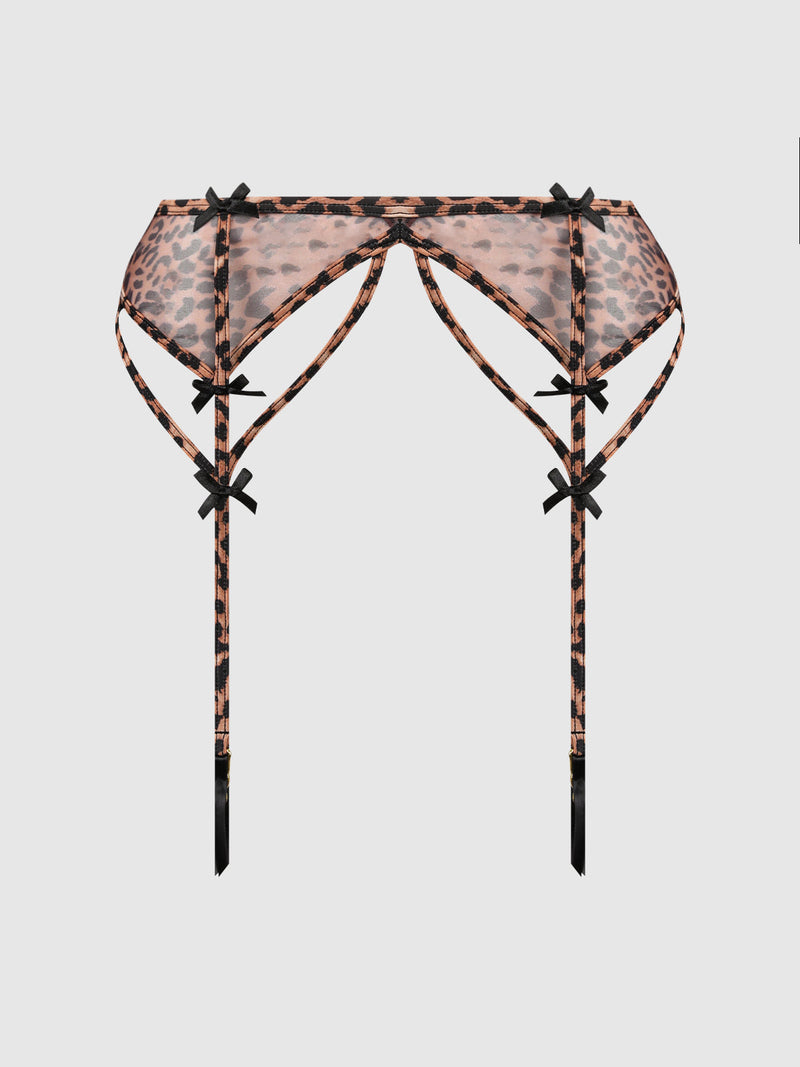 Kaia Leopard Mesh Garter Belt
