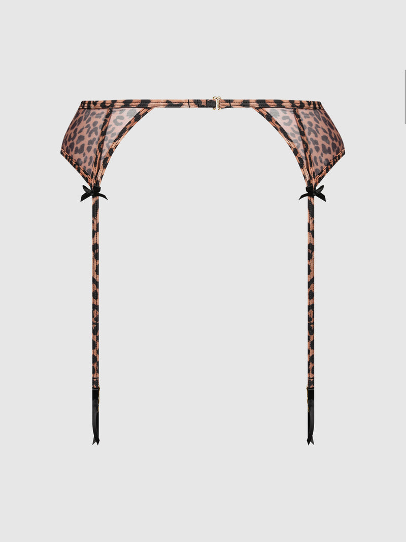 Kaia Leopard Mesh Garter Belt