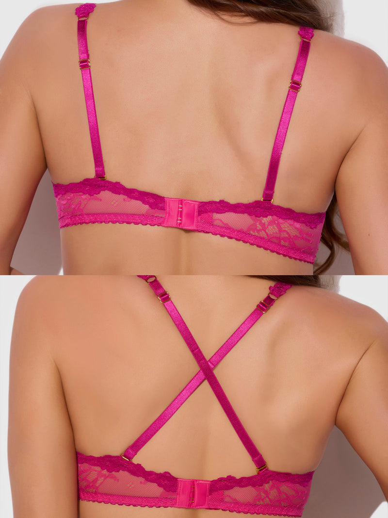 Pia Lace Push Up Half Cup Bandeau Bra - Frederick's of Hollywood