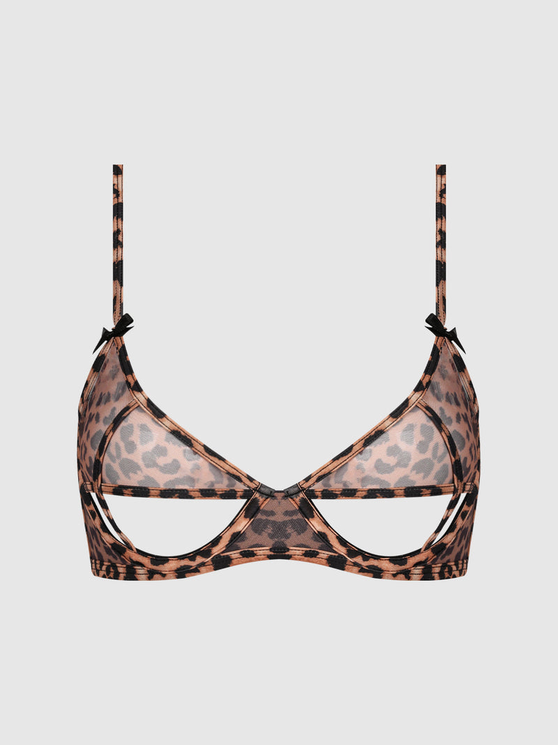 Kaia Leopard Mesh Underwire Open Underbust Bra