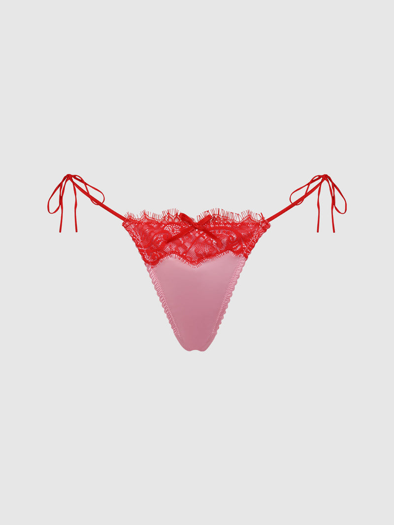 Rising Star Liquid Satin & Lace Tie Side Thong
