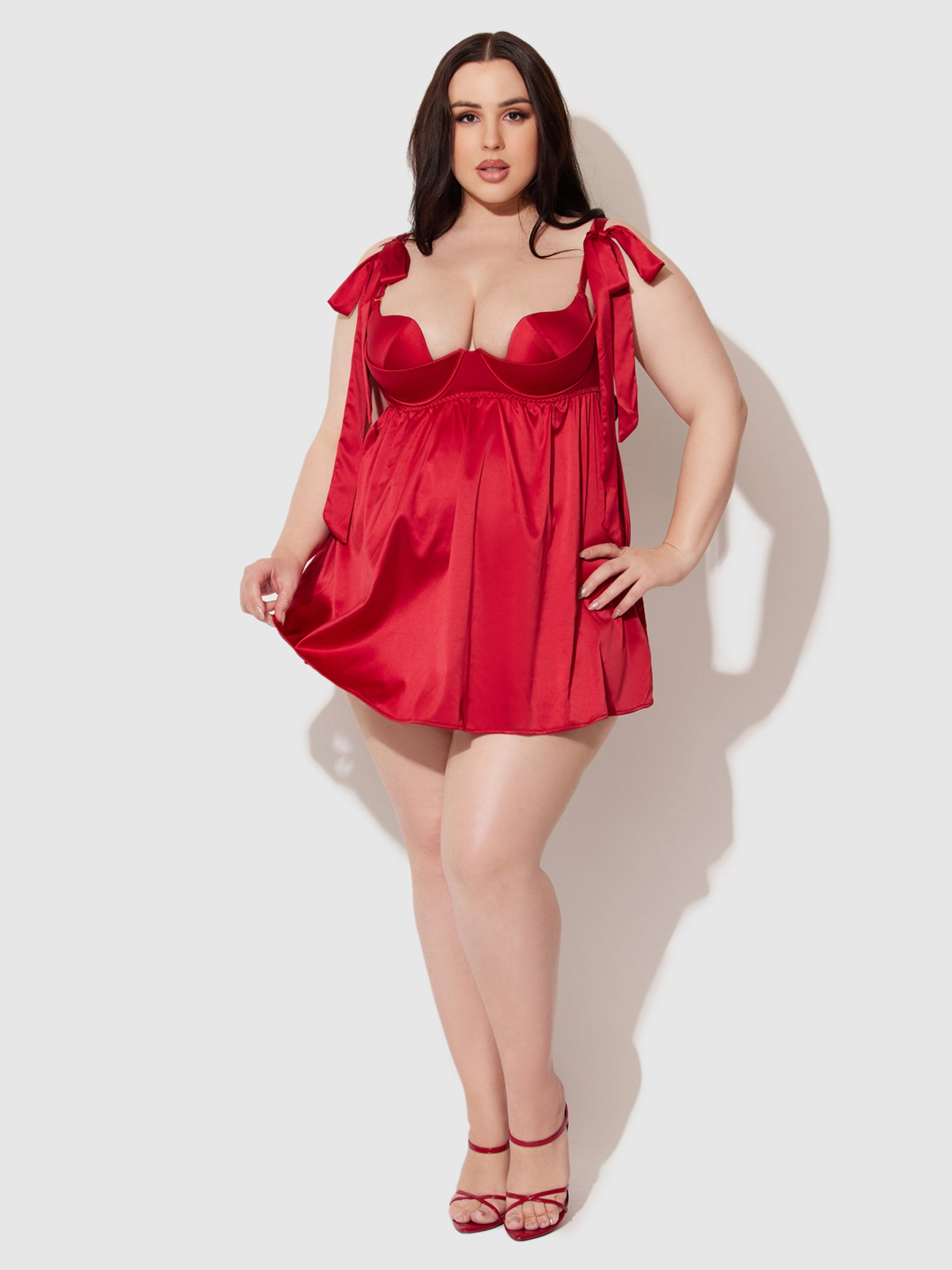 Petra Satin Open Cup Babydoll - Frederick's of Hollywood