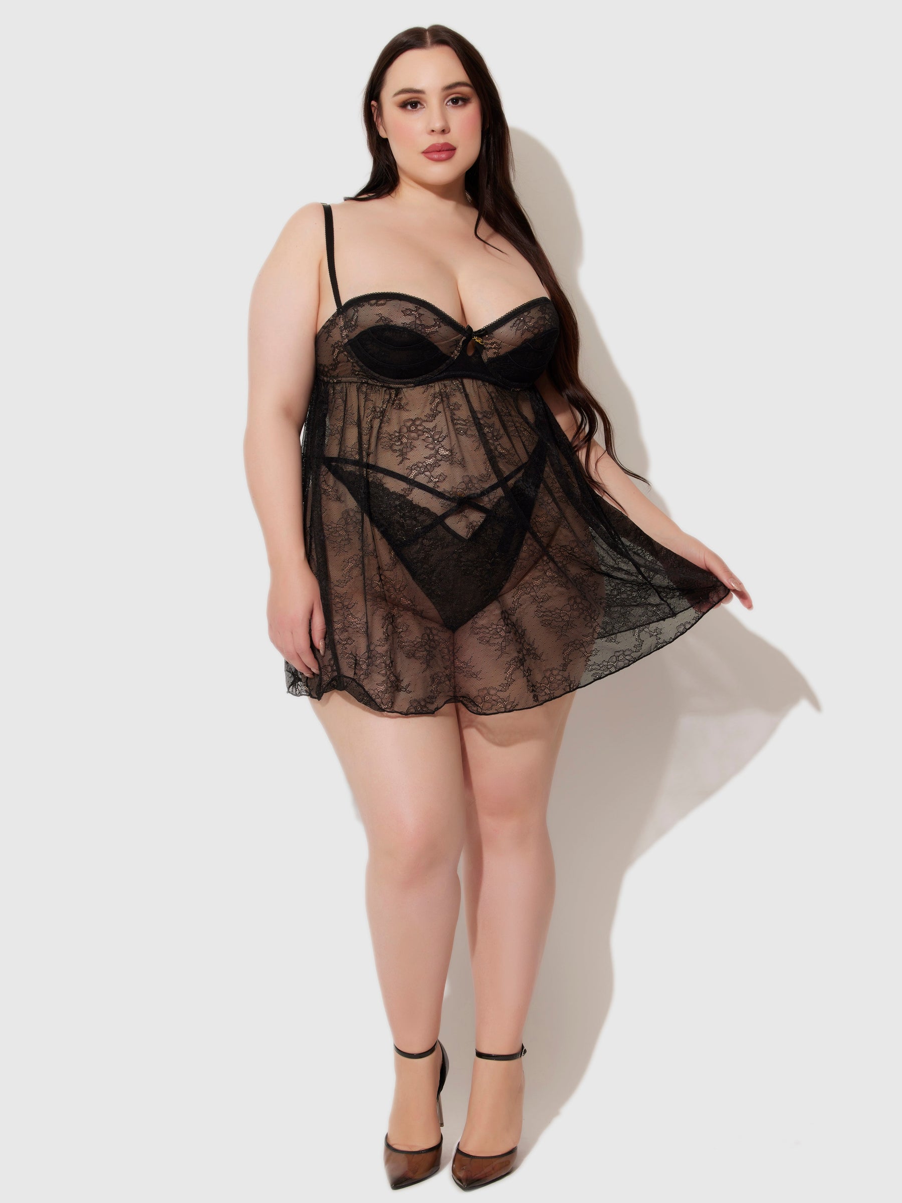 Luella Lace & Satin Cup Babydoll - Frederick's Of Hollywood
