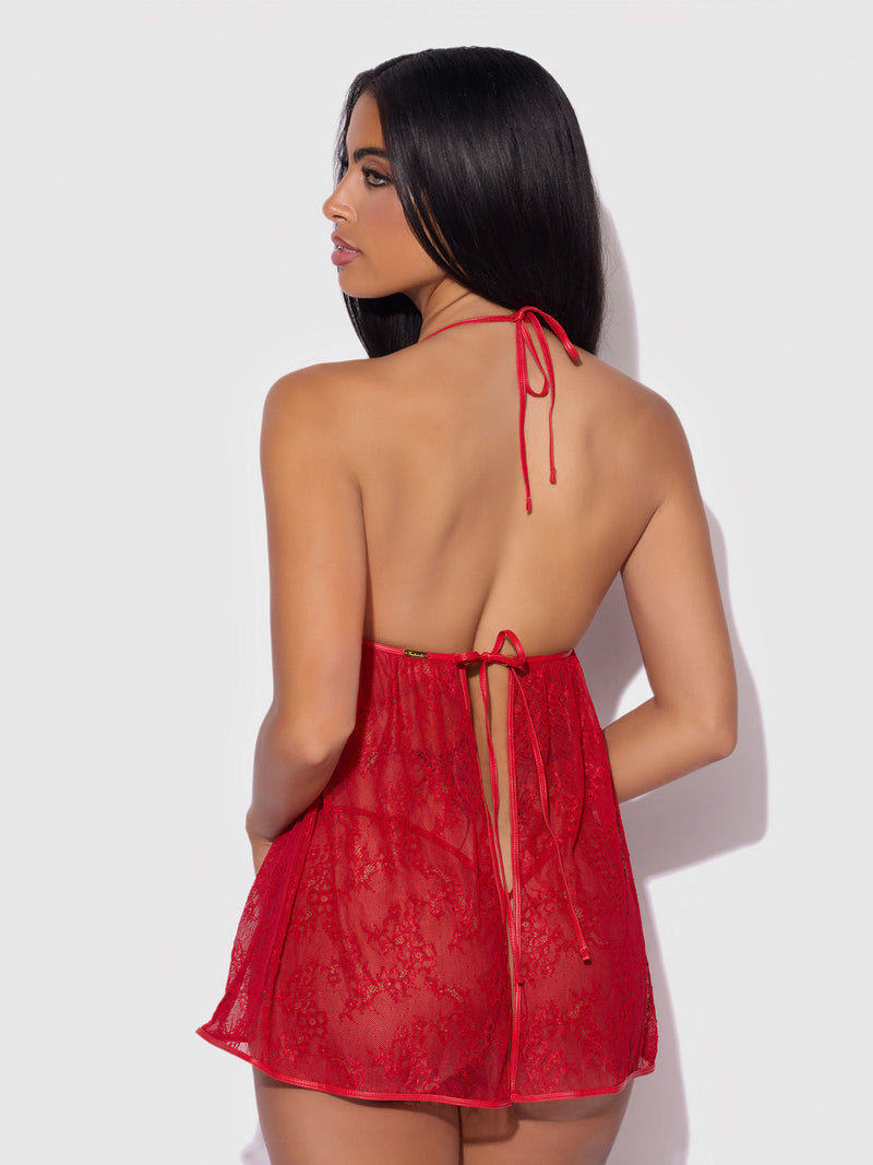 Chiara Lace & Faux Leather Tie Babydoll