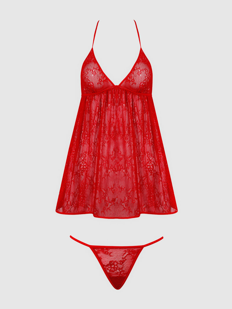 Chiara Lace & Faux Leather Tie Babydoll