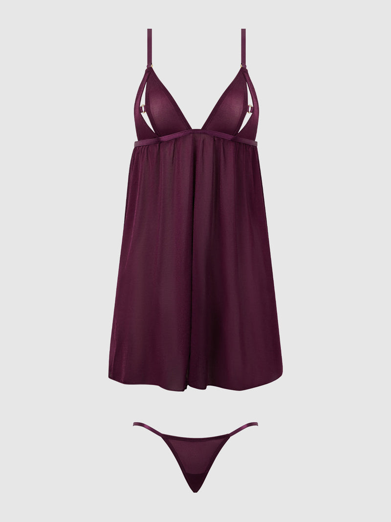 Pia Shine Mesh O-Ring Open Cup Babydoll Set