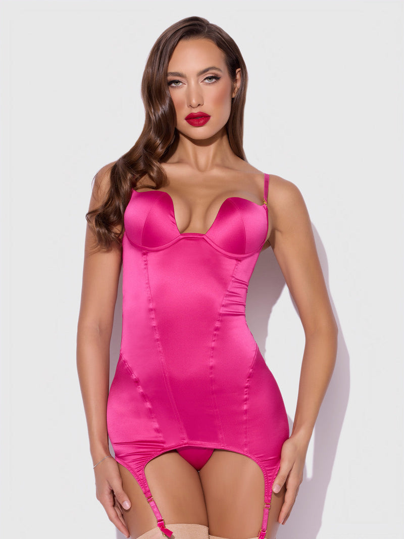 Rising Star Plunge Open Back Chemise Set In Petra Satin