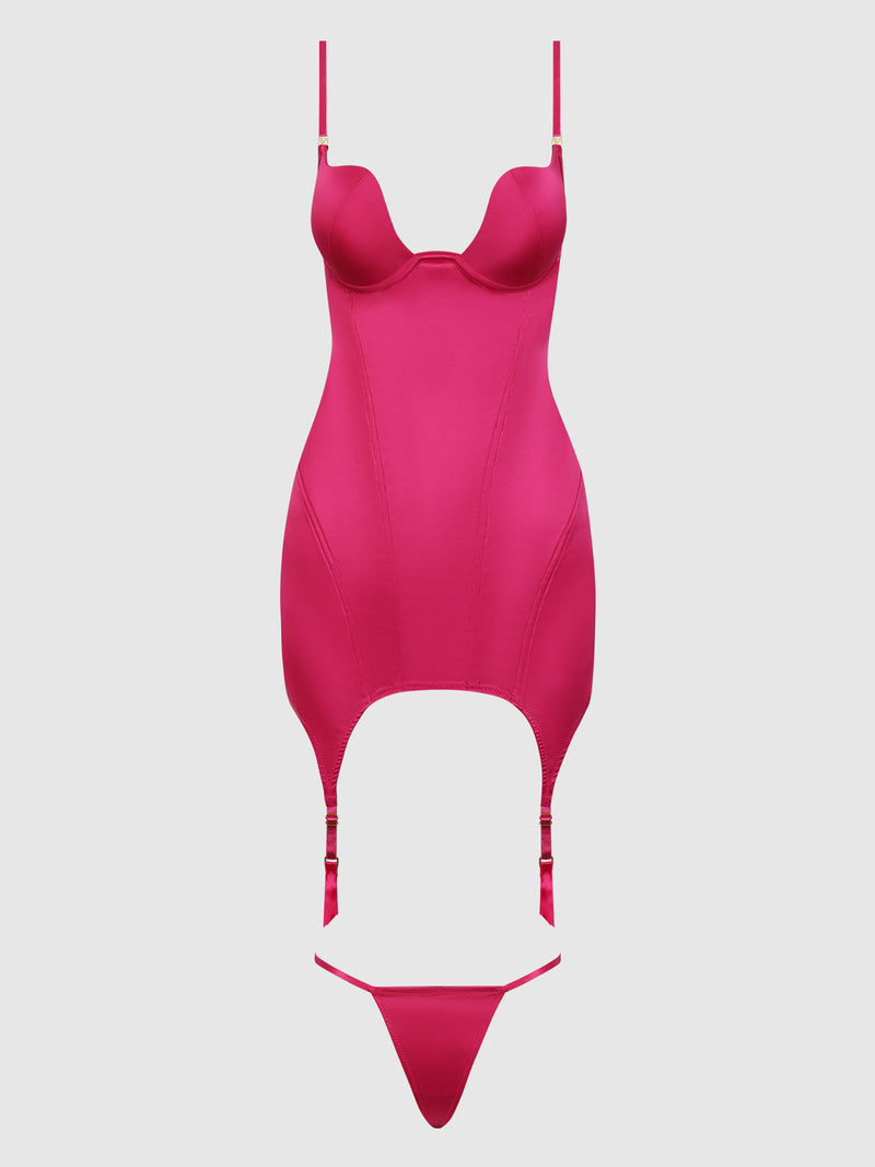 Rising Star Plunge Open Back Chemise Set In Petra Satin