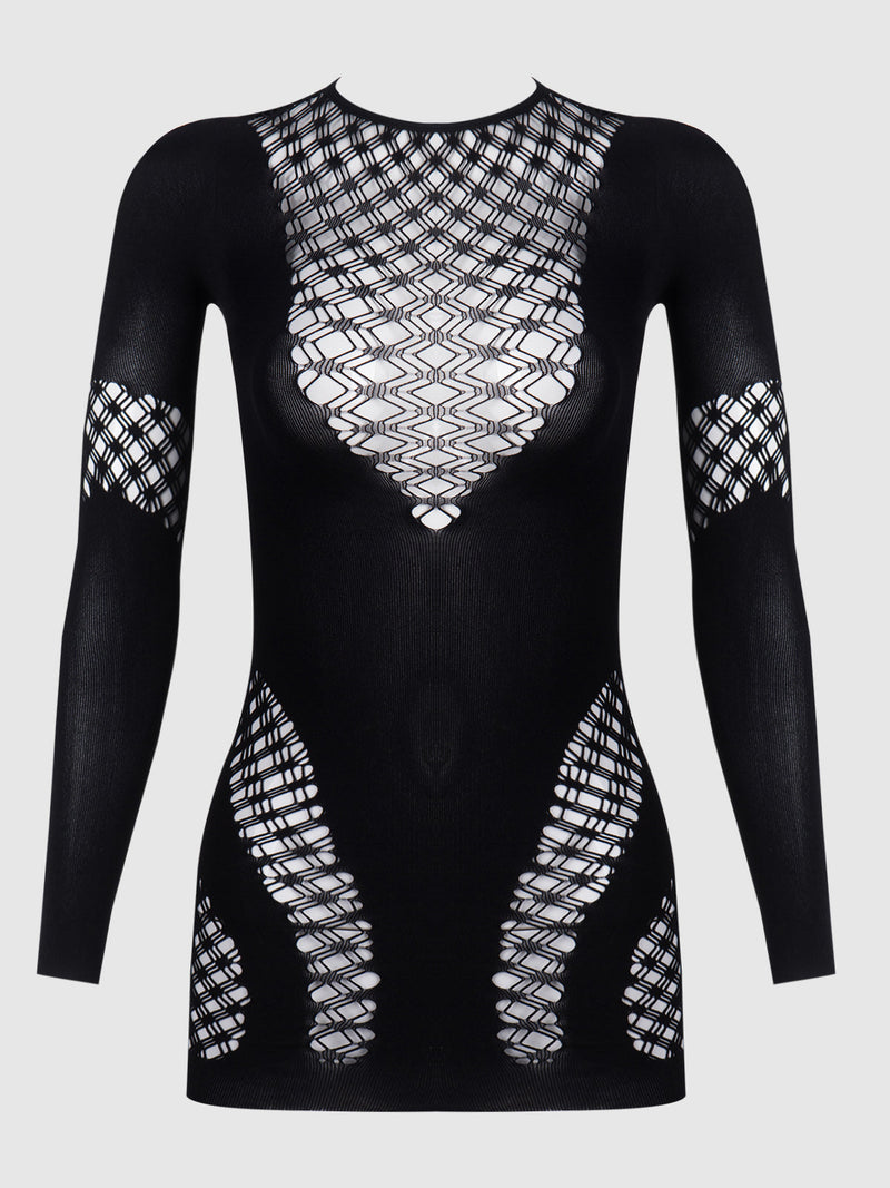 Bodycon Mini Skirt Long Sleeve Bodystocking Dress