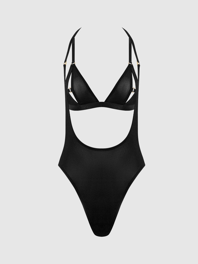 Pia Shine Mesh Open Cup, Backless Teddy & Bralette Set