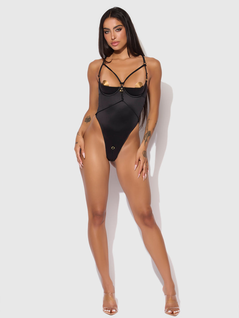 Nadya Liquid Satin & Rope Crotchless Teddy