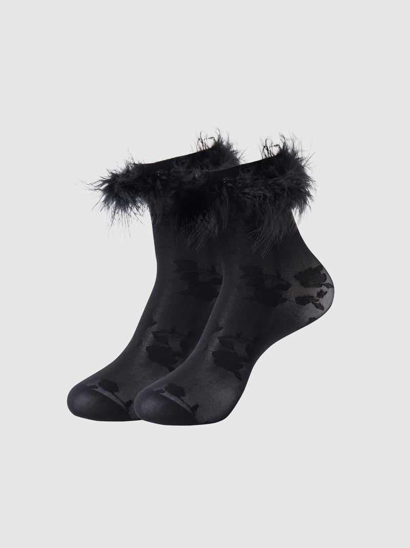 Feathered Sheer Shadow Floral Socks - Frederick's of Hollywood
