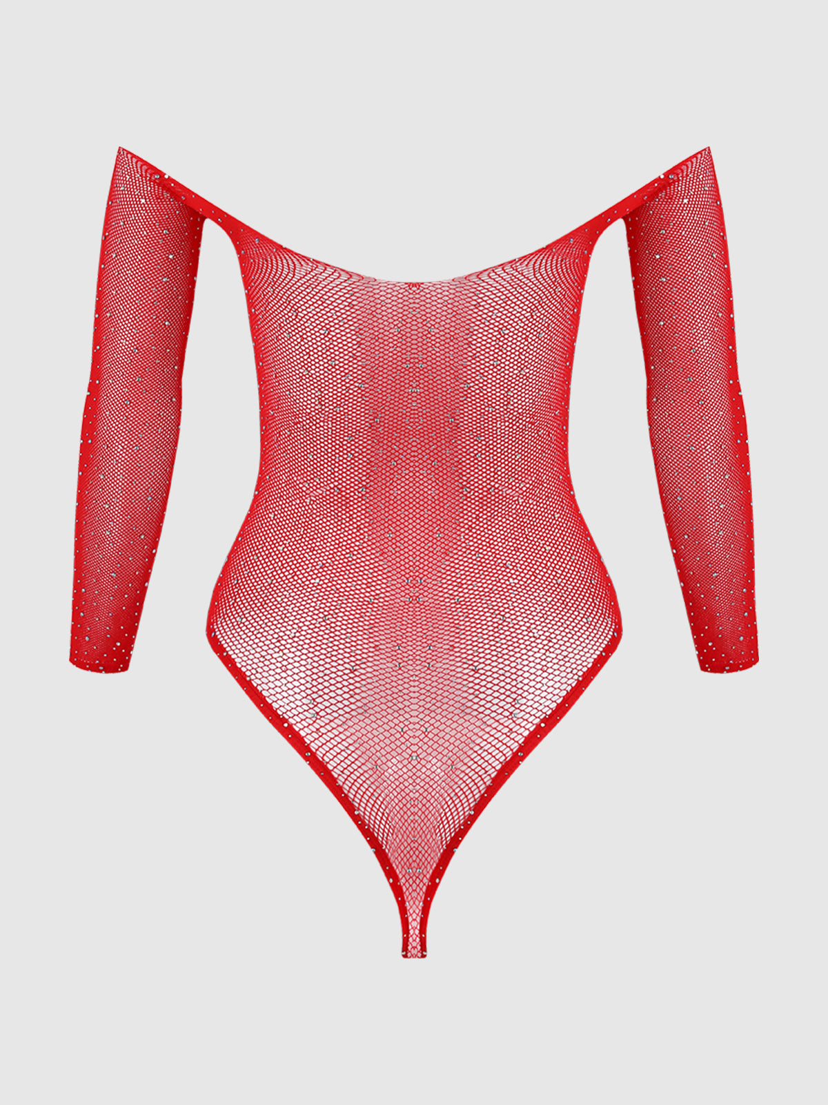 Fine Fishnet & Rhinestone Long Sleeve Teddy Bodystocking - Frederick's of Hollywood