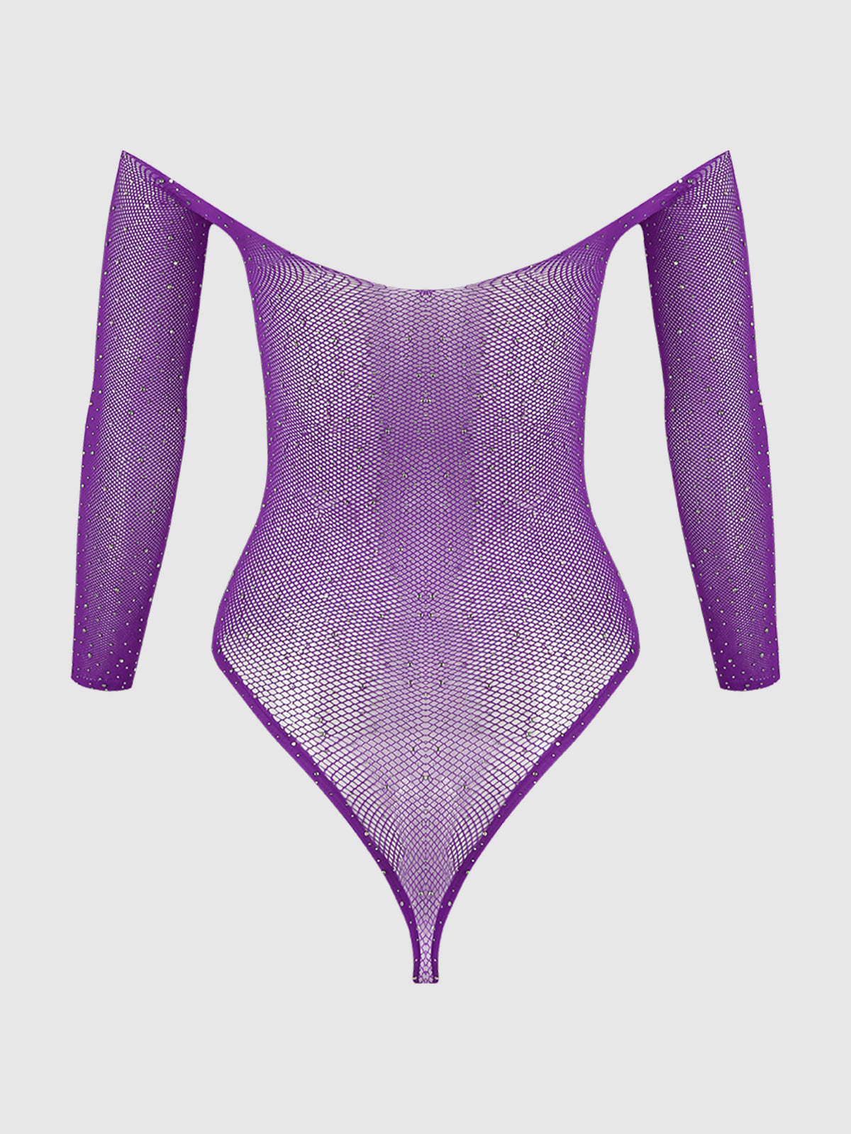 Fine Fishnet & Rhinestone Long Sleeve Teddy Bodystocking - Frederick's of Hollywood