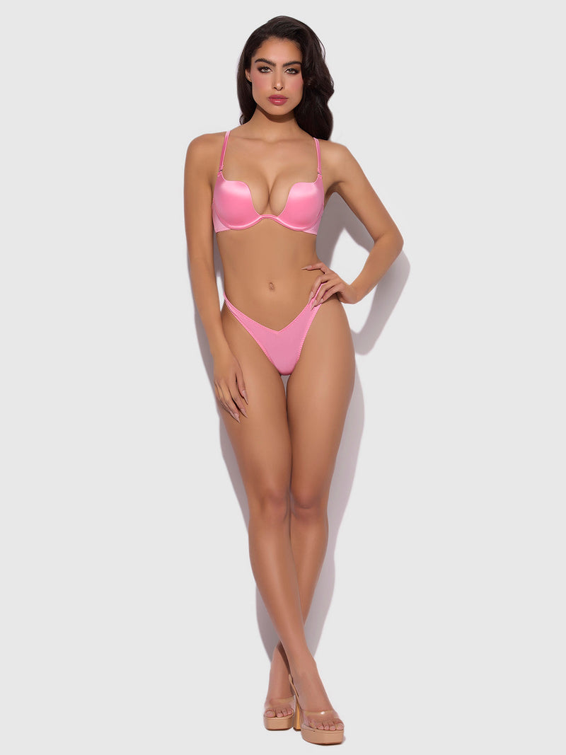 Rising Star Plunge Push Up Bra in Liquid Satin