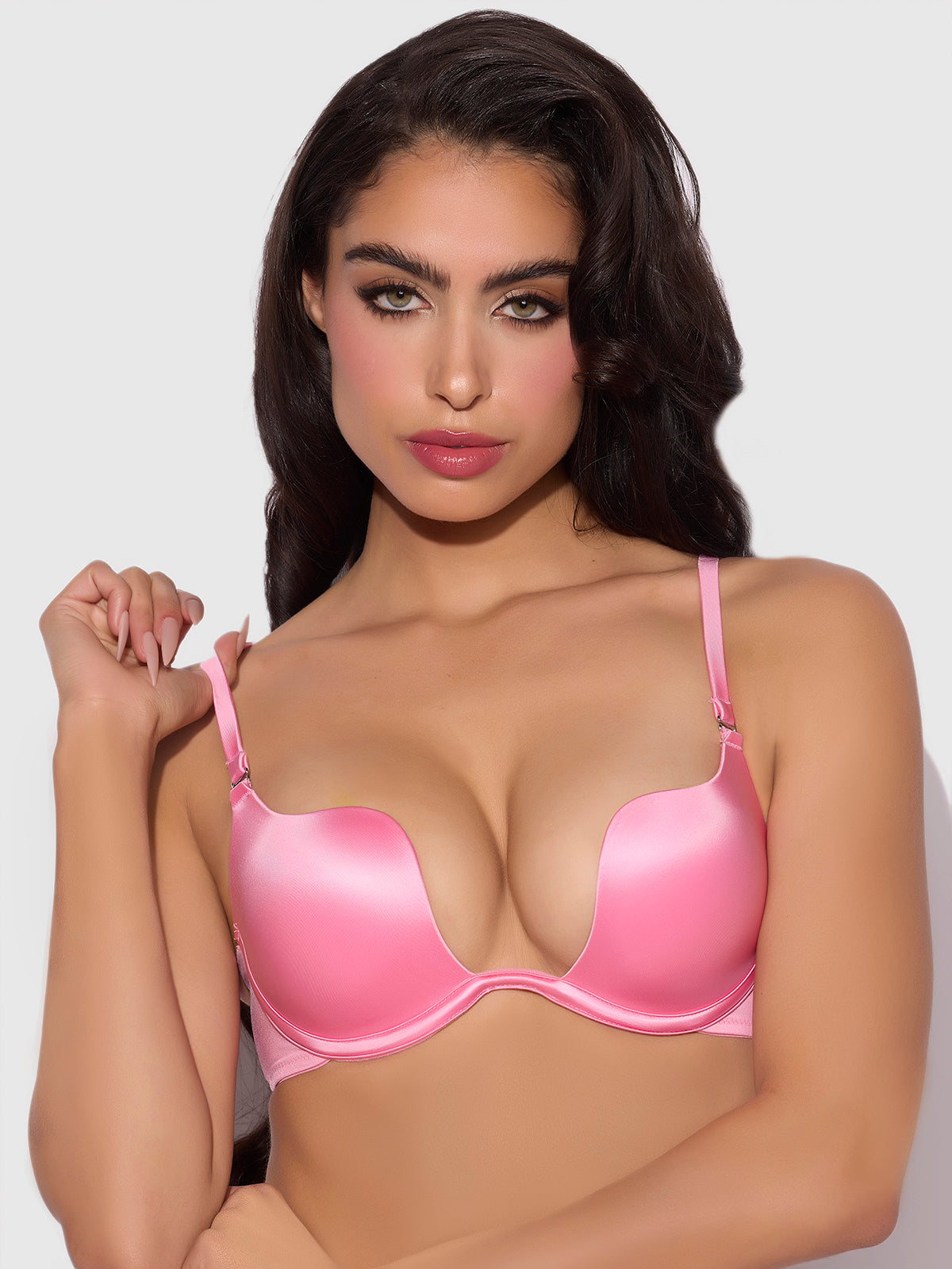 Rising Star Plunge Push Up Bra in Liquid Satin - Frederick's of Hollywood