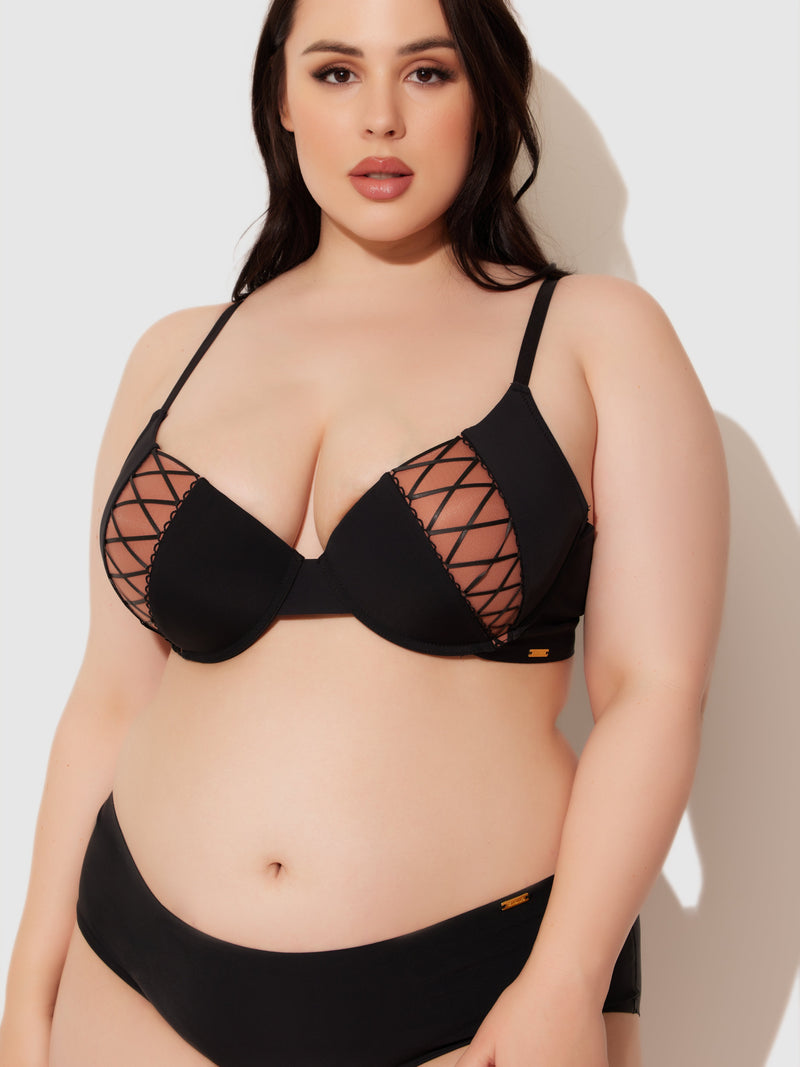 Natalia Micro Lace Up Plunge Push Up Bra - Frederick's of Hollywood