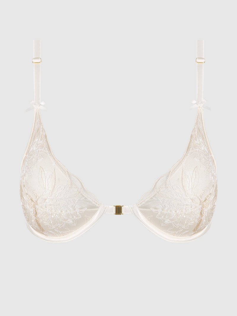 Delfina Embroidered Push Up Half Cup Bra With Front Clasp