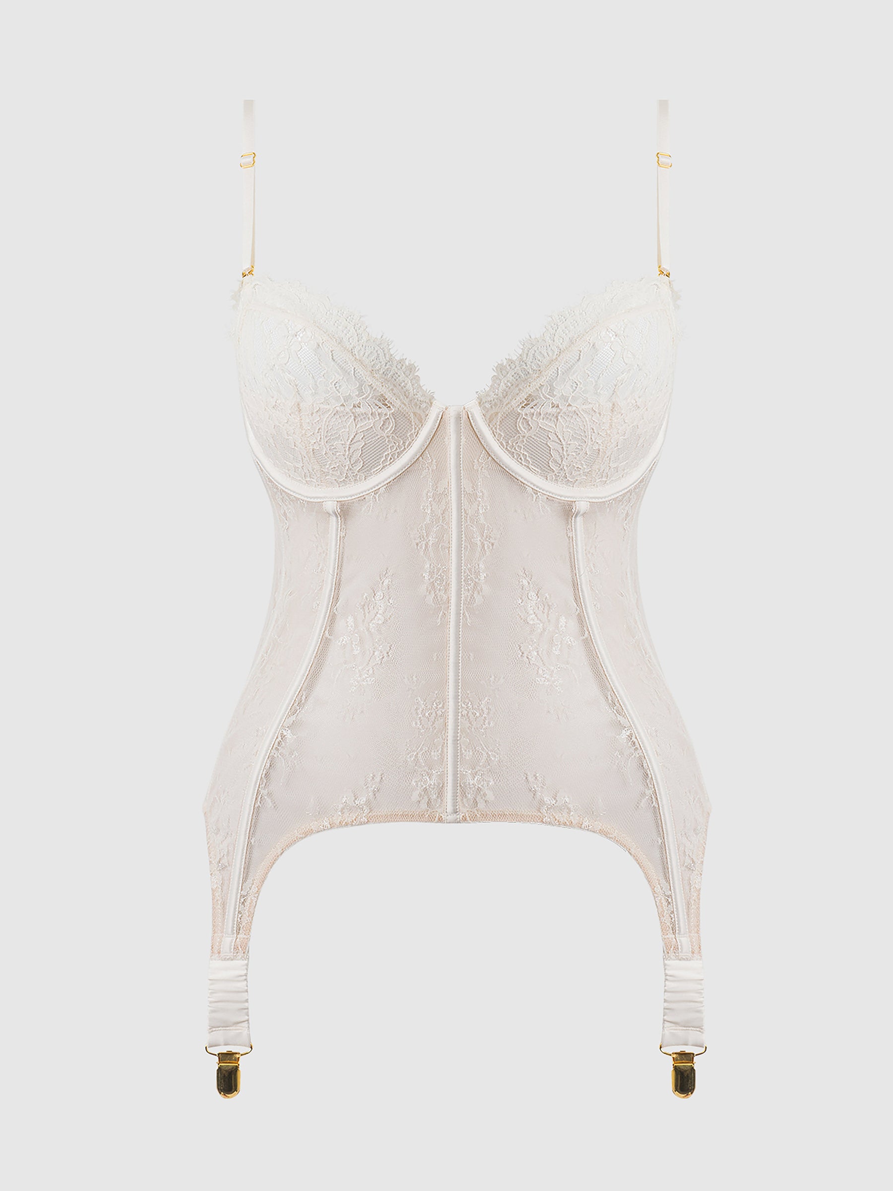 Rosalind Satin & Lace Underwire Lace Cup Corset - Frederick's of Hollywood