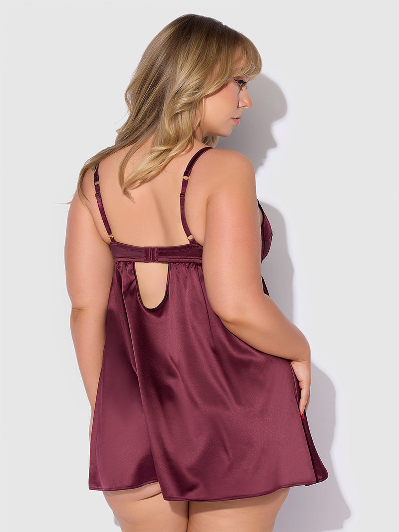 Petra Satin & Mesh Unlined Corset Cup Babydoll Set