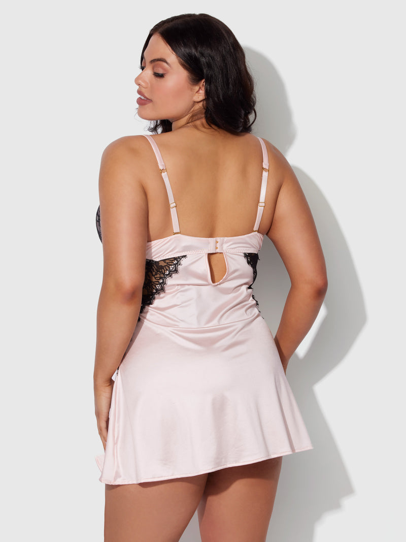 Rising Star Plunge Push Up Babydoll in Liquid Satin & Lace