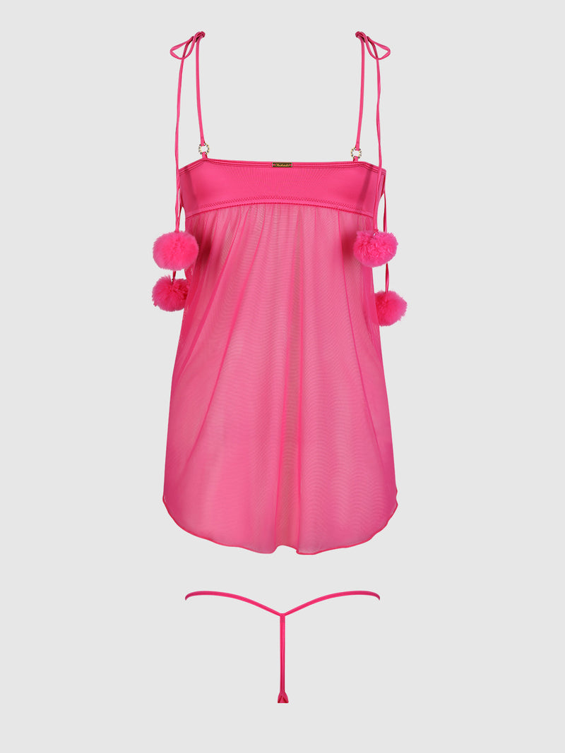 Scarlett Drop Off Open Front Marabou Babydoll & G-String