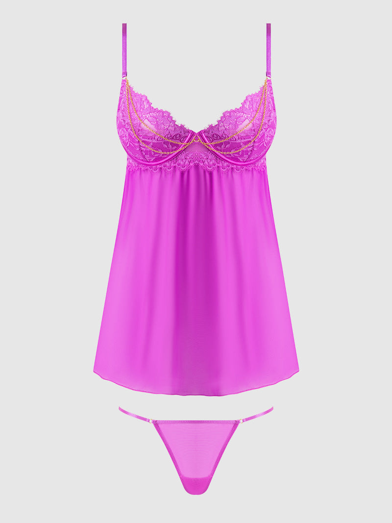 Arianna Lace & Chains Underwire Babydoll Set