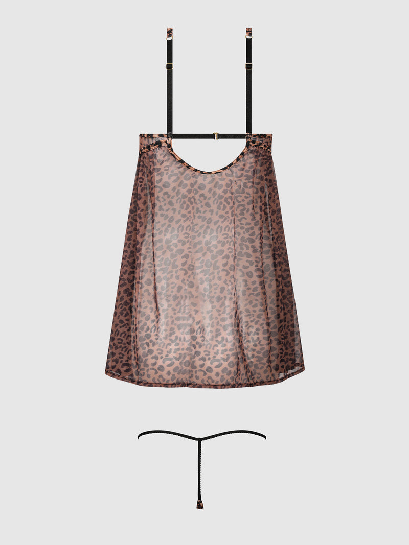Kaia Leopard Mesh Underwire Babydoll & G-String Set