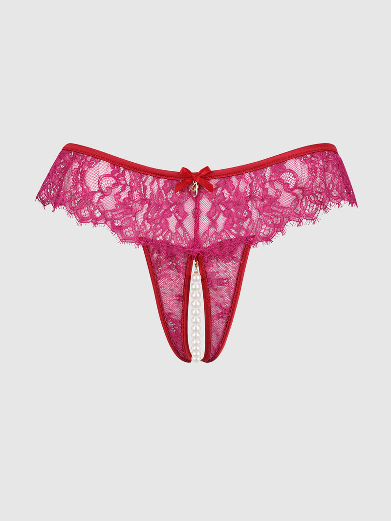 Rosalind Lace & Pearl Crotchless Thong