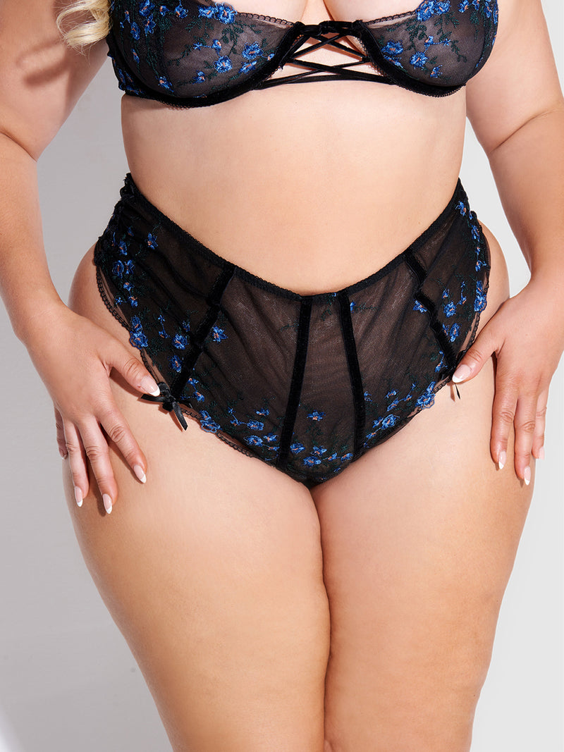Harlow Embroidered Mesh Lace Up Backless Cheeky