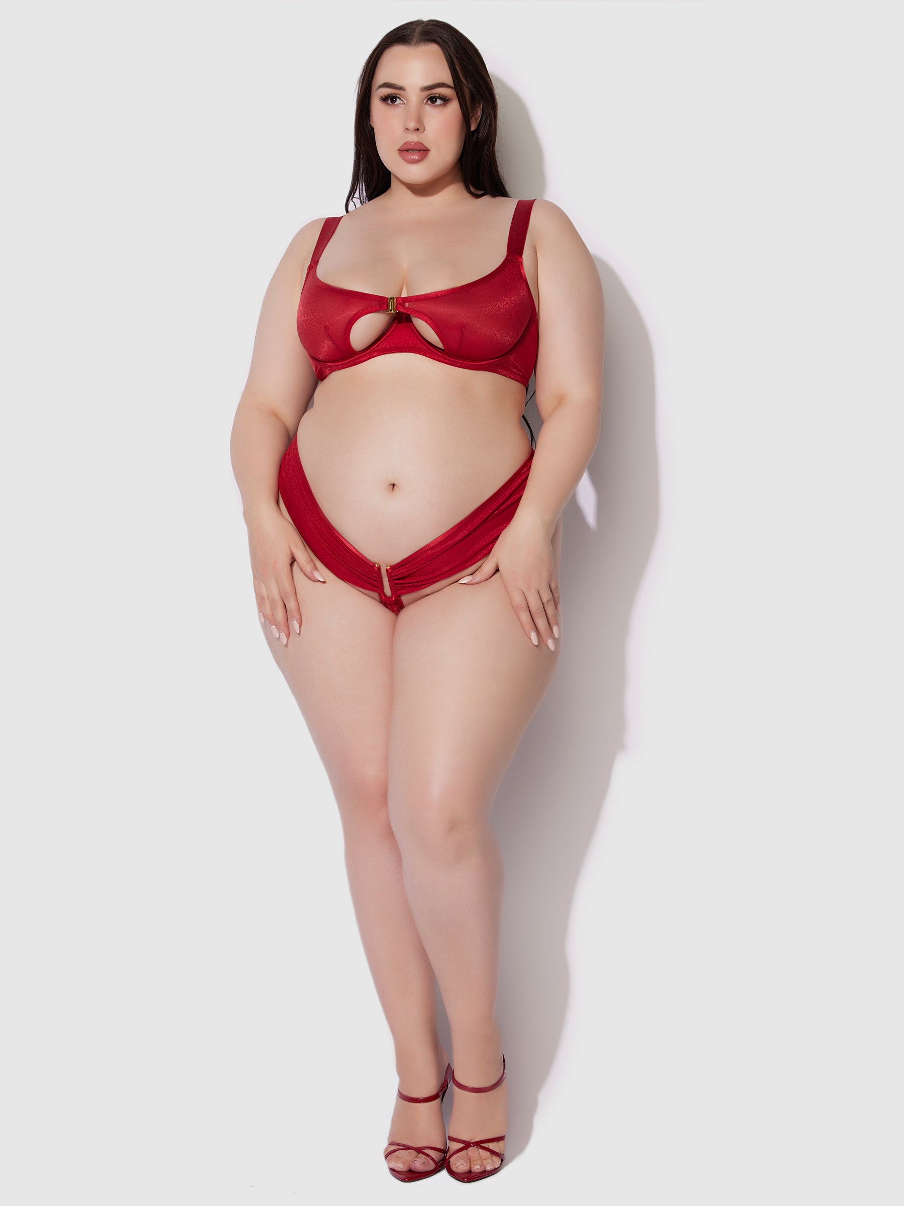 Pia Shine Mesh Open Hardware Thong - Frederick's of Hollywood