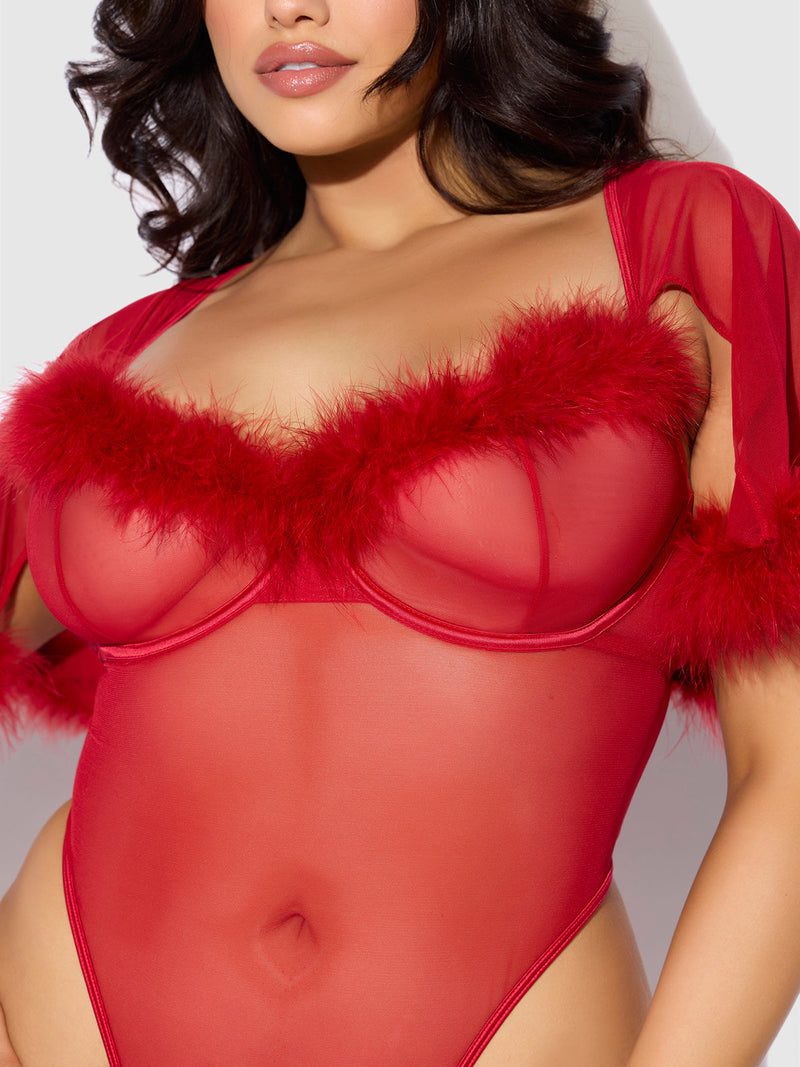 Scarlett Bell Sleeved Marabou Bodysuit