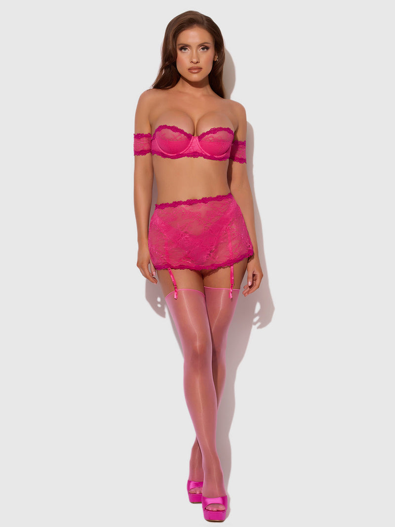 Pia Lace Skirted Open Back Garter & Tanga