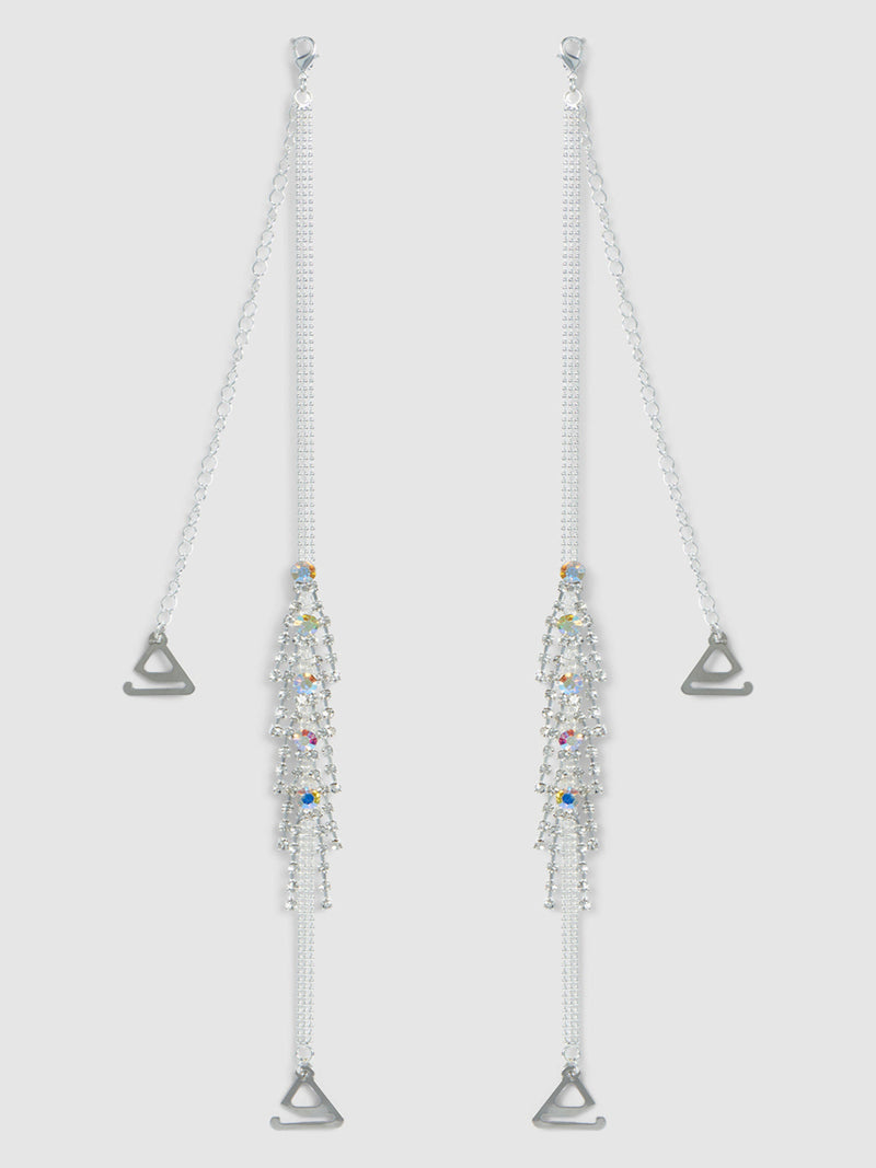 Ziggy Rhinestone Fringe Bra Straps - Silver