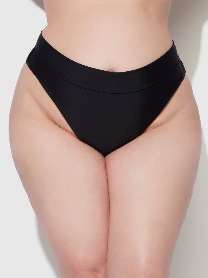 Rising Star Lace Up Back & Chain High Waist Swim Bottom - Black/Gold