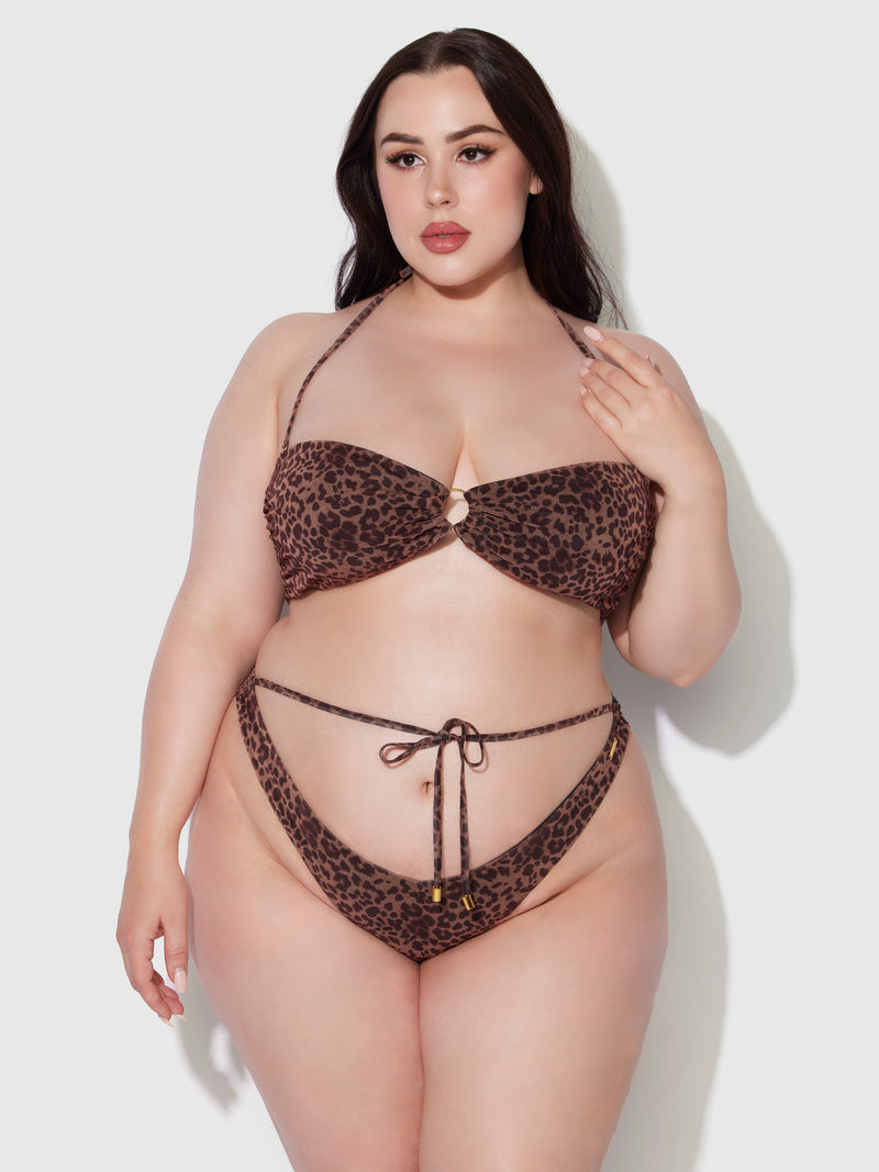 Alanza Leopard Mesh Bandeau Swim Top - Frederick's of Hollywood