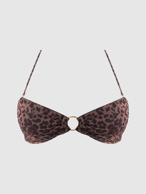 Alanza Leopard Mesh Bandeau Swim Top - Frederick's of Hollywood