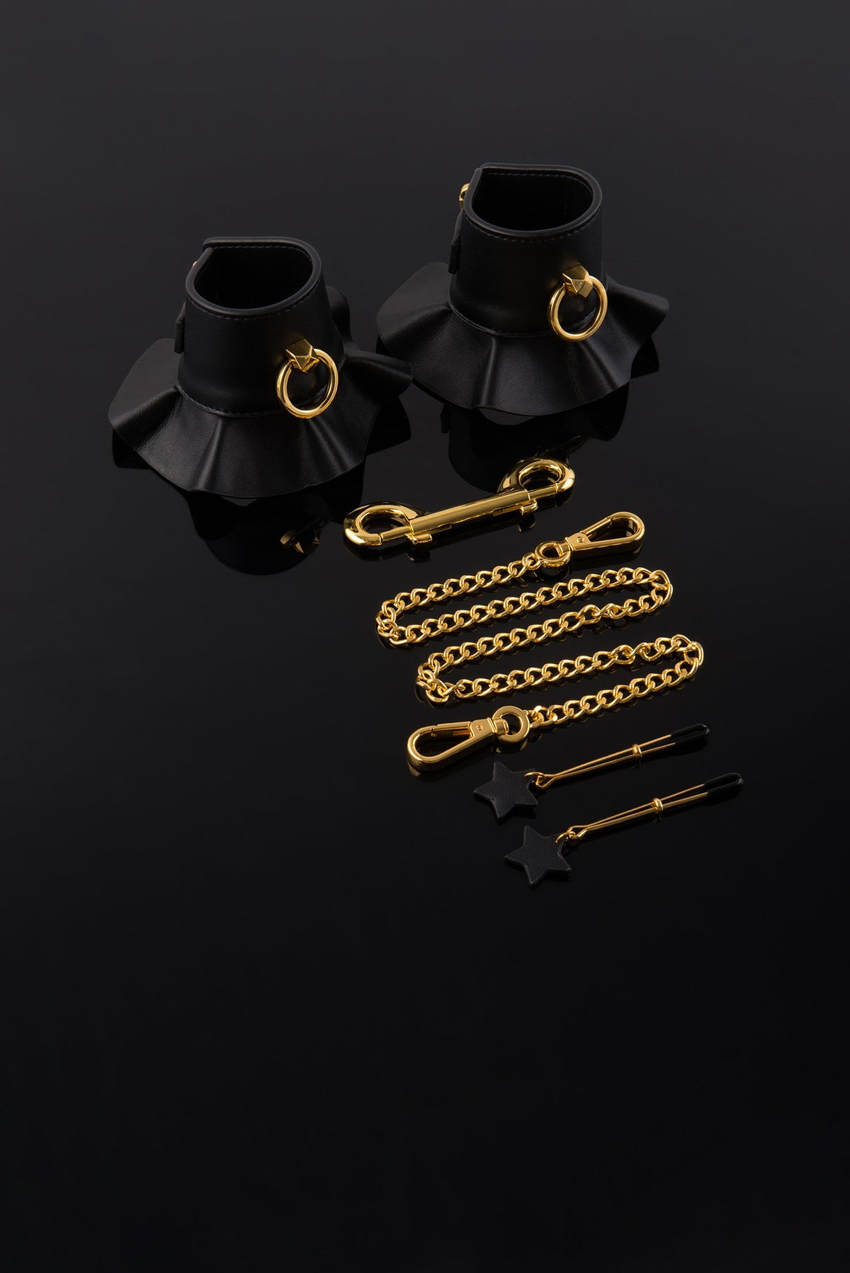 Leather-Like Bondage Cuffs & Nipple Clamp