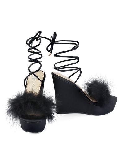 Adriana Feather Wedge - Black