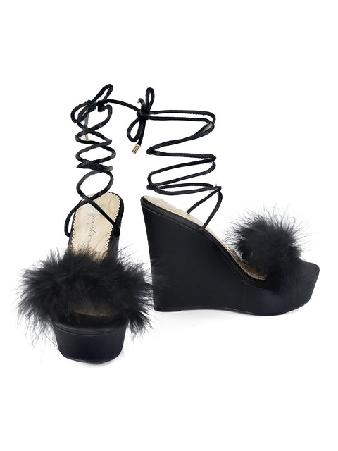 Adriana Feather Wedge - Black