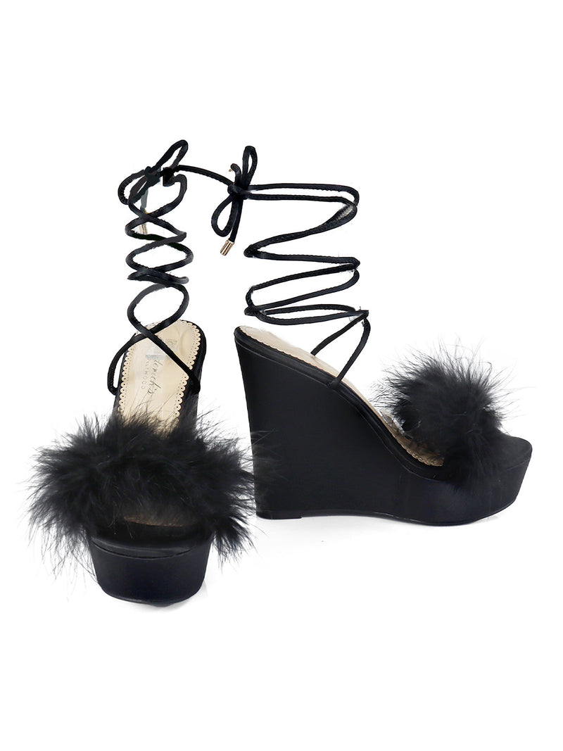 Adriana Feather Wedge - Black