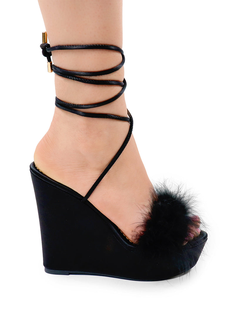 Adriana Feather Wedge - Black