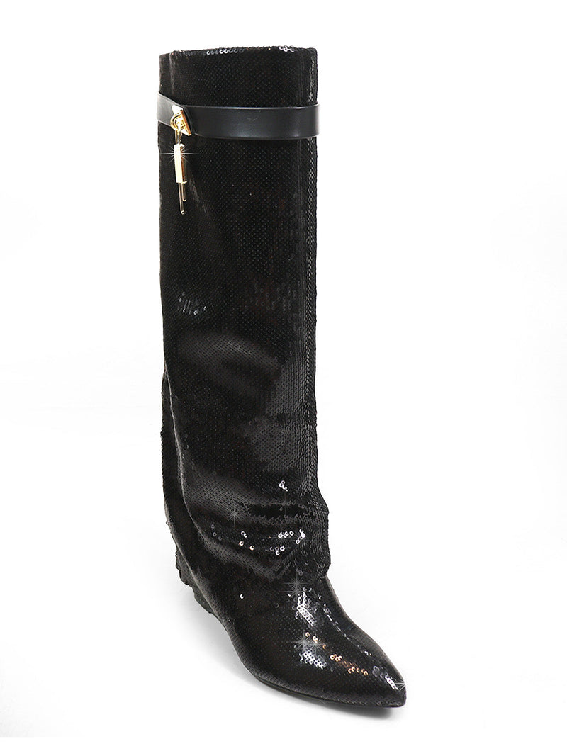 Maria Drape Over Knee Wedge Boots
