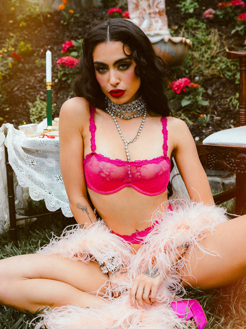 Pia Lace Push Up Half Cup Bandeau Bra - Frederick's of Hollywood